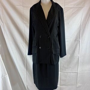 Vintage Courtenay Pinstripe Skirt Suit Set | 8P | Double Breasted Blazer